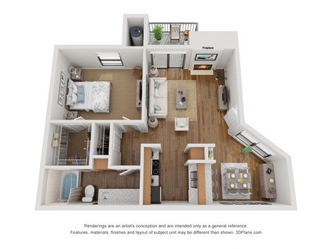 Floor plan for 1 bed, 1 bath, 650 sqft